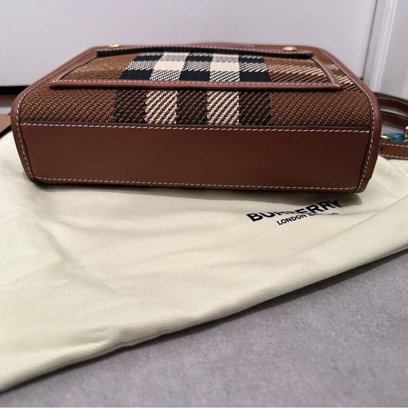 BURBERRY Mini Pocket Bag Knitted Check and Leather- Dark Birch Brown - Picture 7 of 11